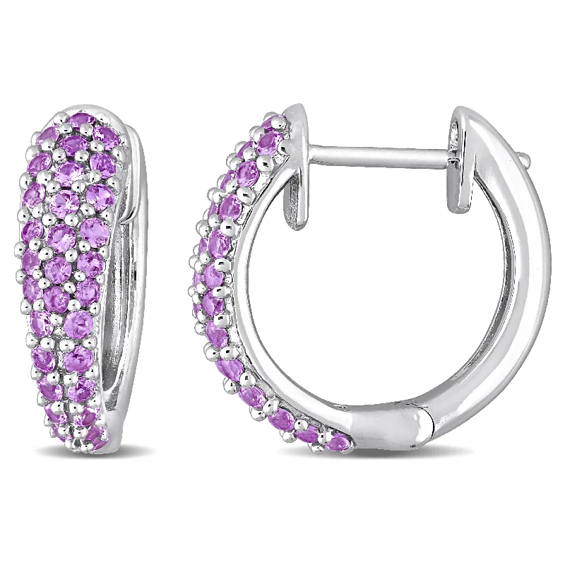 Miadora 10k White Gold Pink Sapphire Triple-Row Hoop Earrings