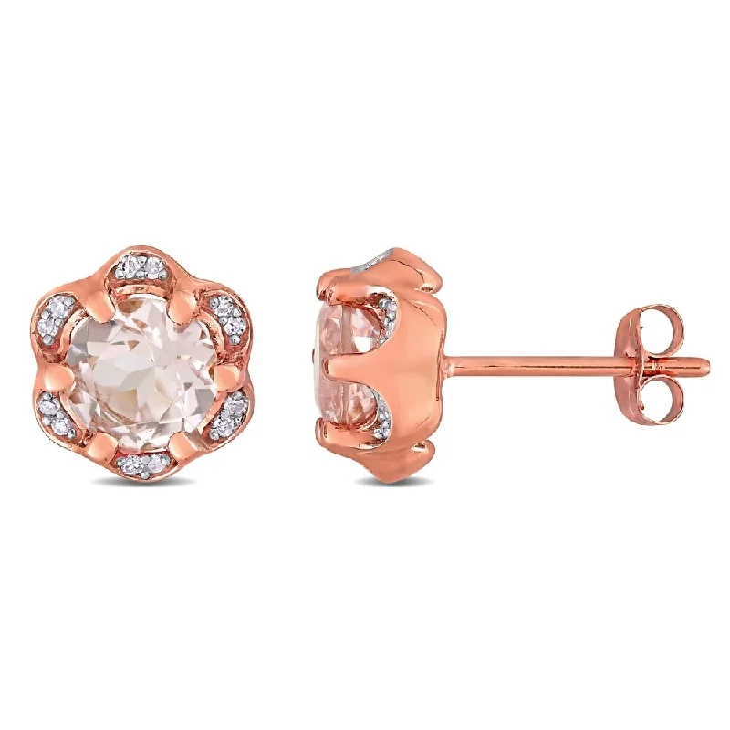 Miadora 14k Rose Gold Morganite and Diamond Accent Flower Stud Earrings