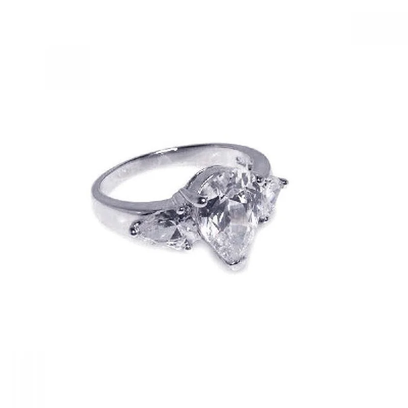 Clearance-Silver 925 Rhodium Plated Triple CZ Ring - STR00019