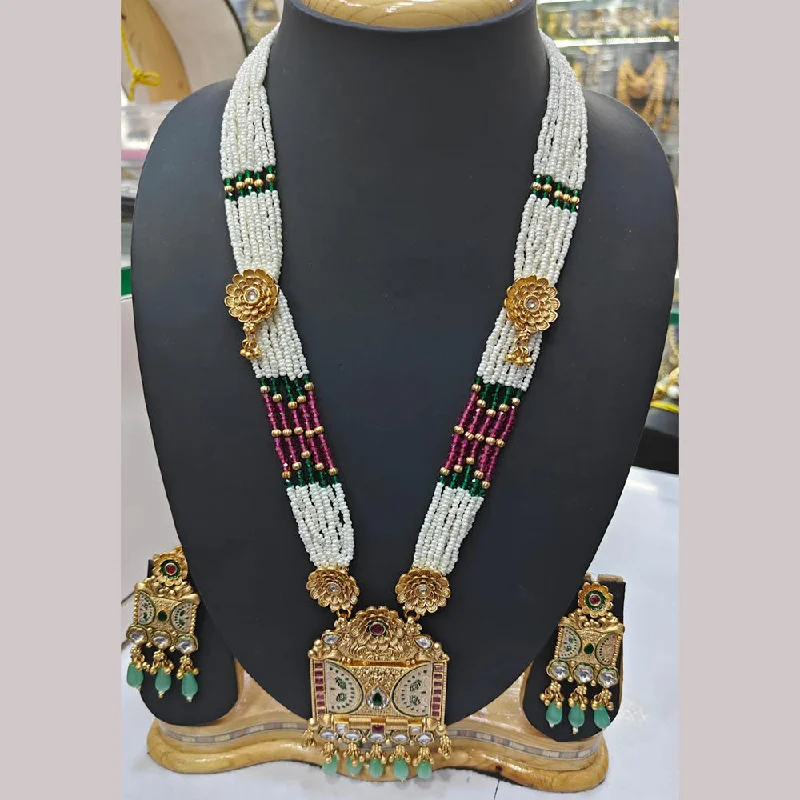 Manisha Jewellery Gold Plated Pota Stone And Pearls Long Necklace Set