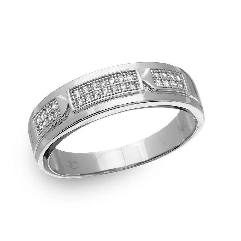 Silver 925 Rhodium Plated Trio Bar Eternity Ring with CZ - GMR00169